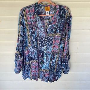 Colorful pleated button down blouse